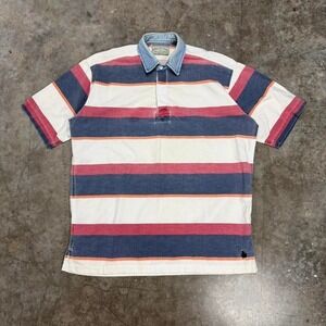 Vintage 90s American Eagle Outfitters Oversized Cotton Striped Denim Collar Polo